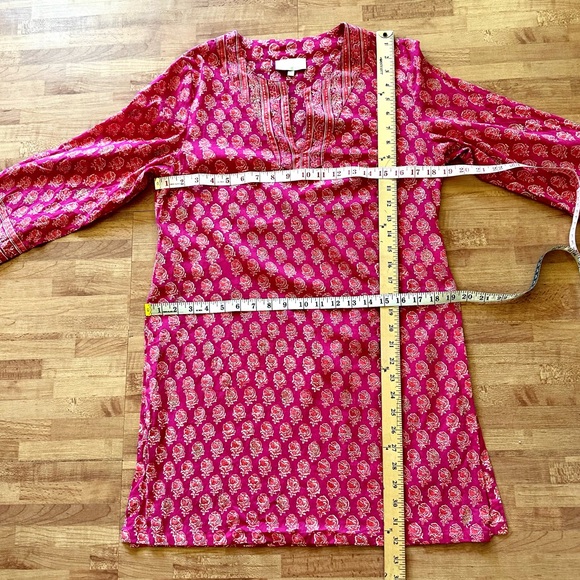 EAST ARTISAN with ANOKHI Floral Cotton Tunic Dress Top Size 10 Colors Pink Gold - Picture 9 of 15